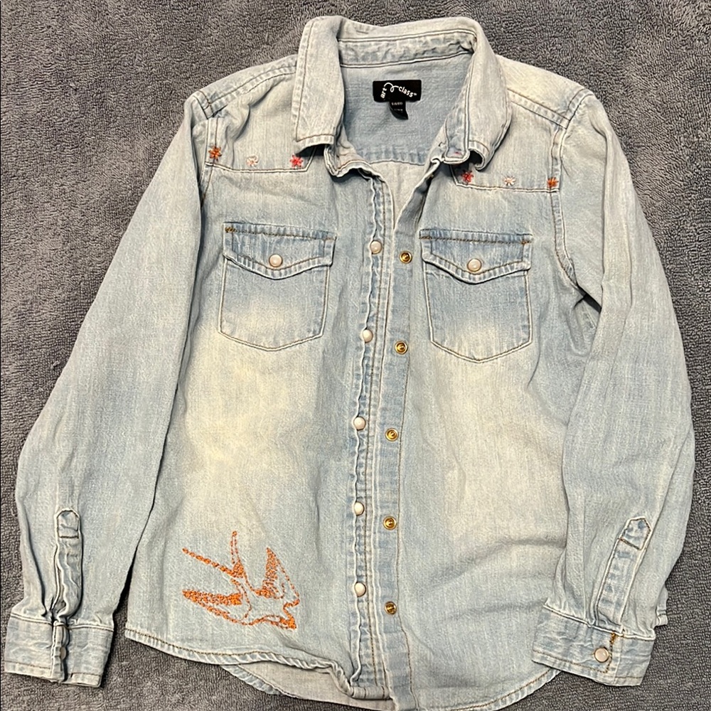 Light Blue Denim Shirt with Embroidery